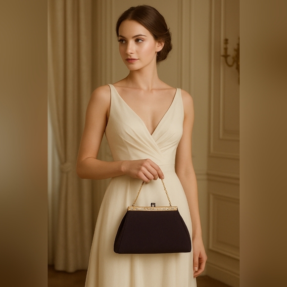 La Parisienne Purse Clutch Evening Bag Retro 50s Brown Gold - Picture 1 of 8